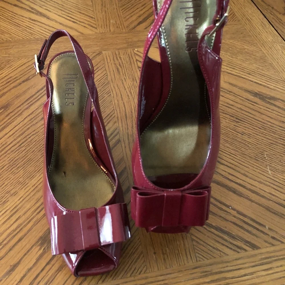 Bordeaux Patent Leather Sling-Back Heels